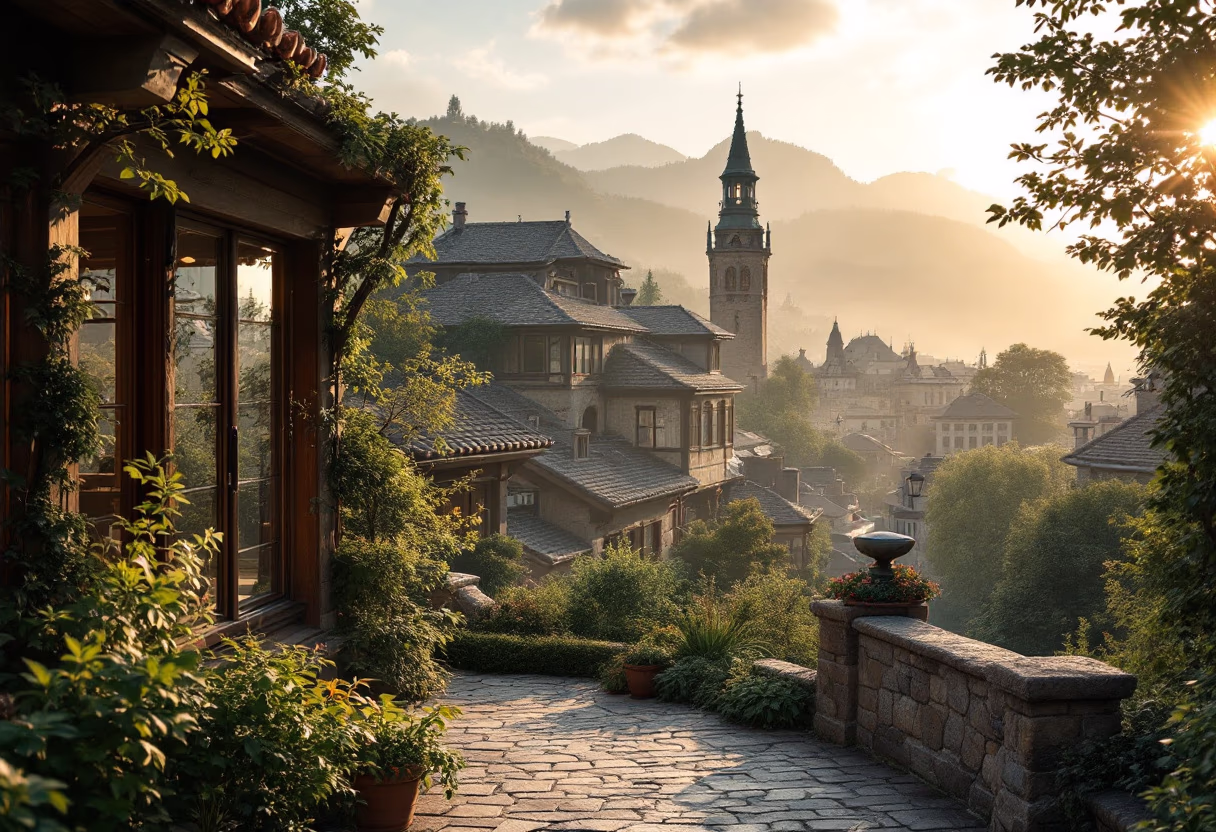 image of solar panel rooftop with distant mountains